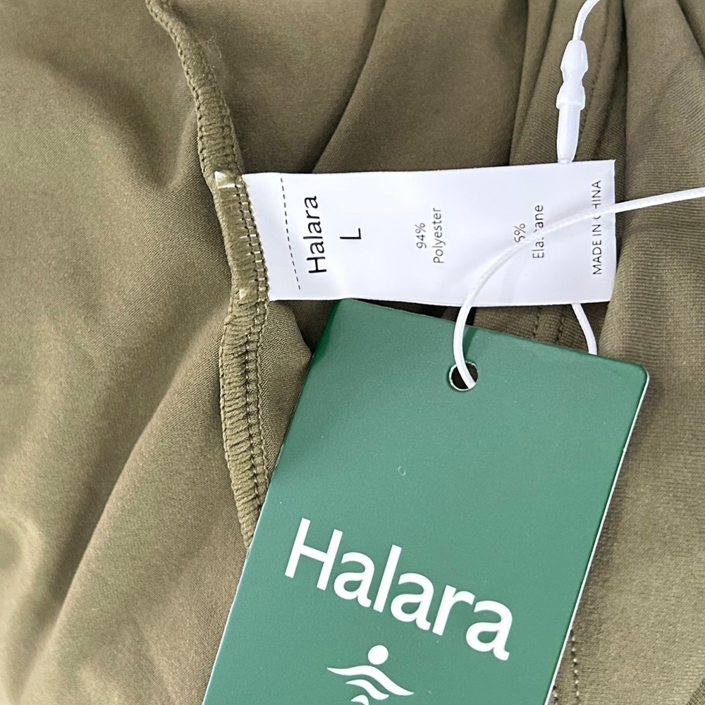 Halara Olive Green Mock Neck Long Sleeve Pleated Maxi Dress Womens Large NWT - Picture 7 of 7
